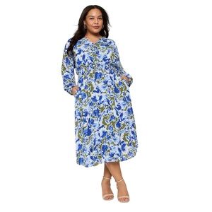 Lane Bryant smocked blue & green maxi dress size 18